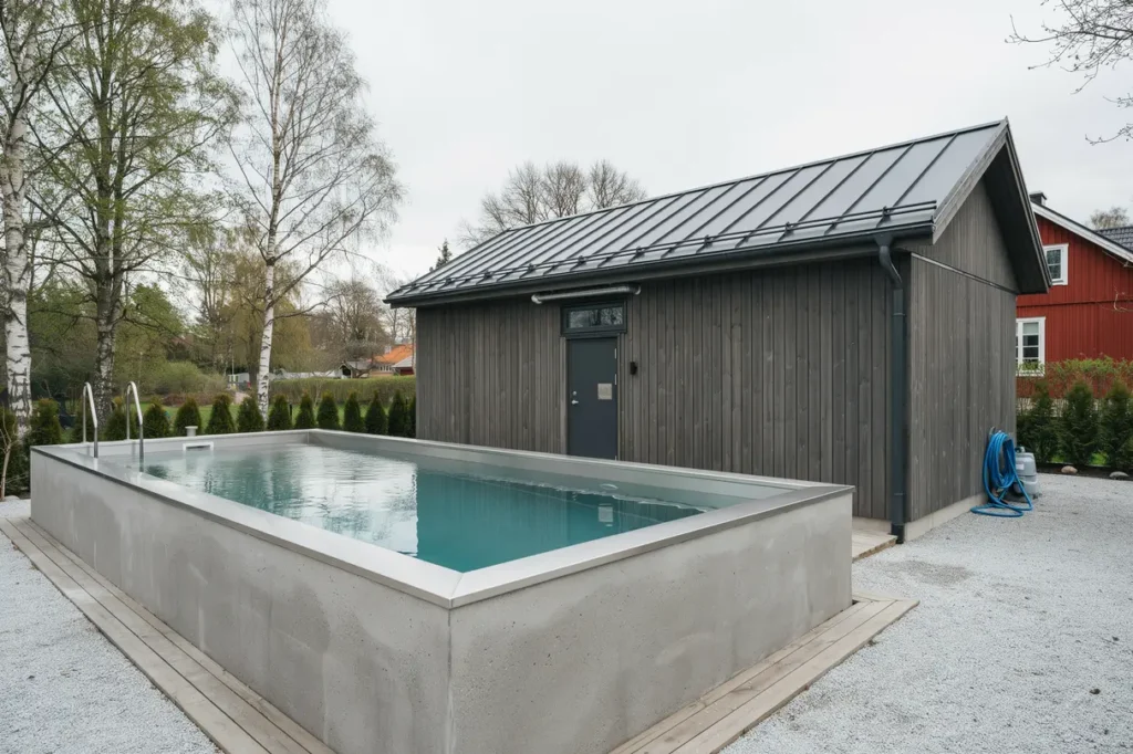 komplett byggnation av betongpool med teknikrum i tyringe h ssleholm